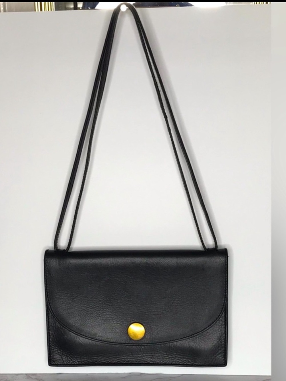 Madewell Black Leather Crossbody Shoulder Bag with Gold Button